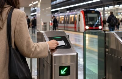 Пассажир прикладывает транспортную карту к турникету метро в Стамбуле
