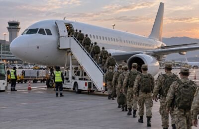 Посадка военнослужащих в самолёт в государственном аэропорту Турции