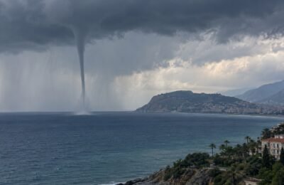 Водяной смерч над морем у побережья Аланьи